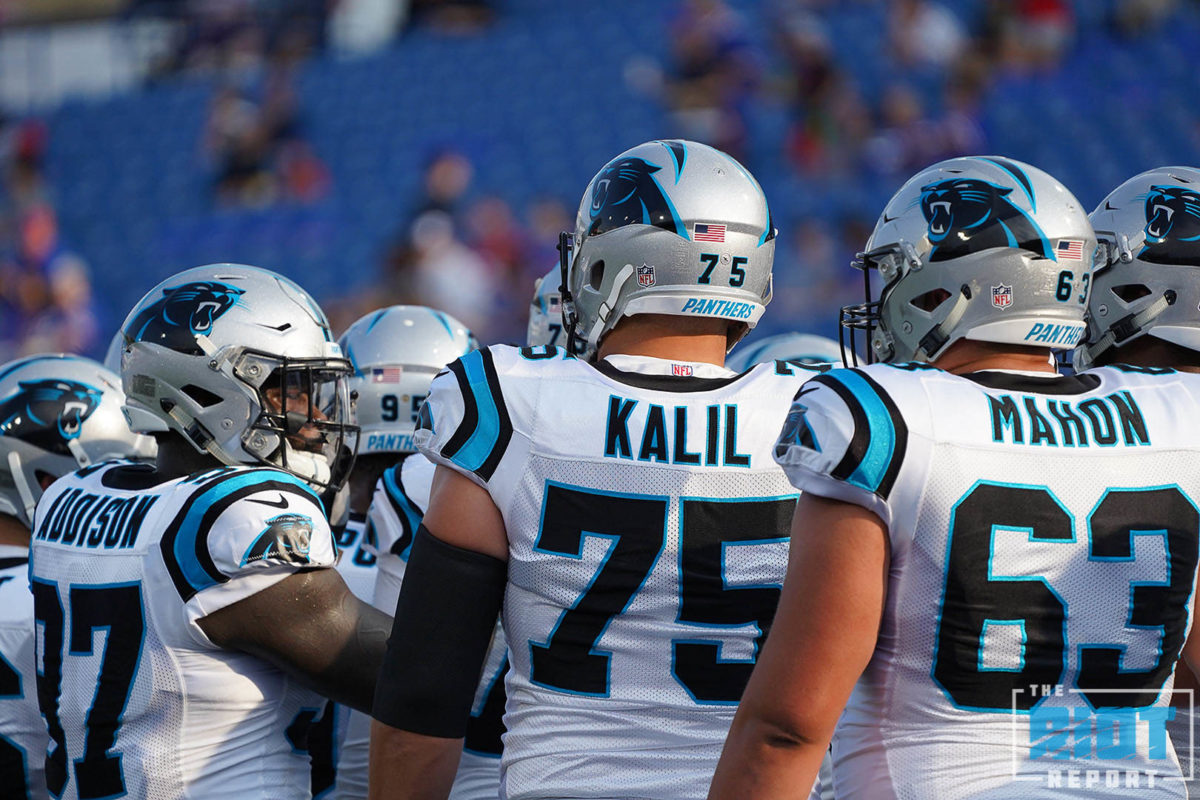 Carolina Panthers tackle Jordan Gross lines up for a play against the  Jacksonville Jaguars in an