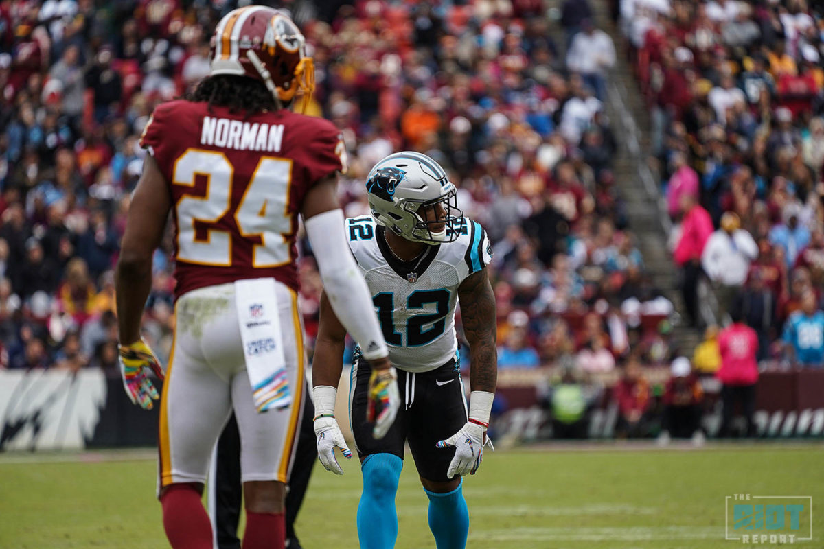 James Bradberry #24 Cornerback of The Carolina Panthers intercepts